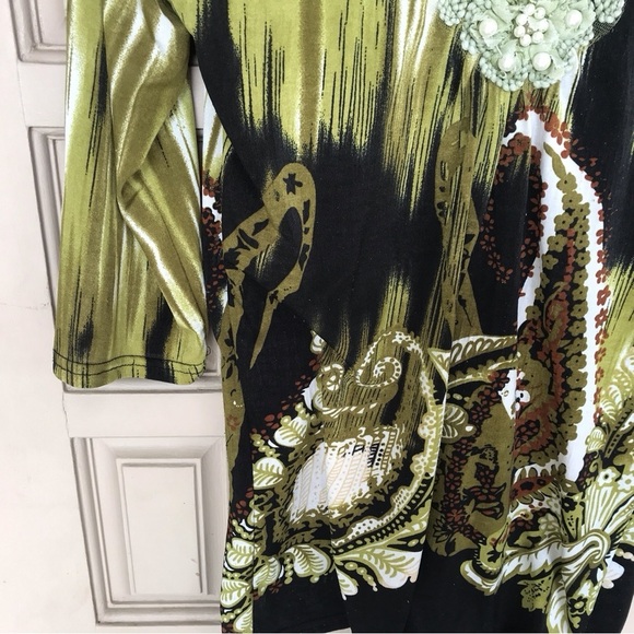 First choice pull over T-shirt, V-neck embellished with pearls and lace green - Picture 6 of 7